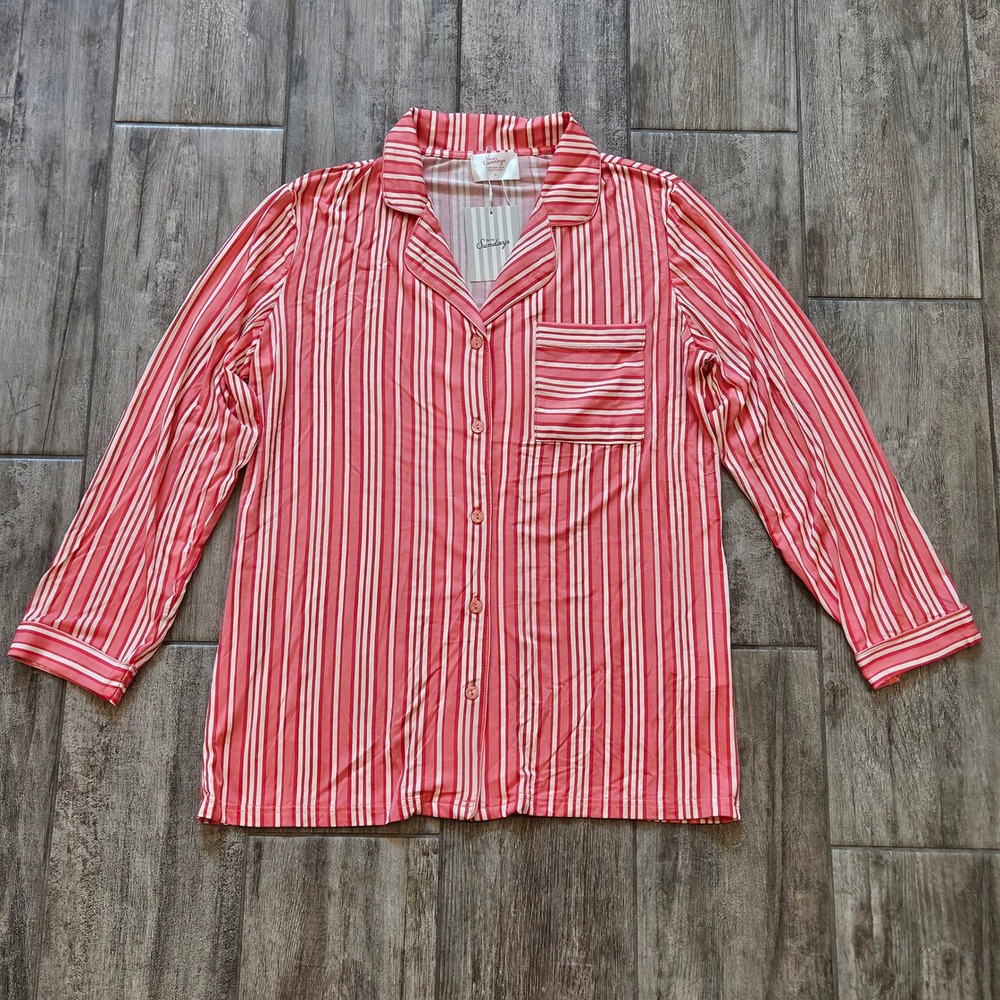 In My Sundays Pajama Top  Size M NEW Striped‎ Long Sleeve Button Up Sleep Lounge